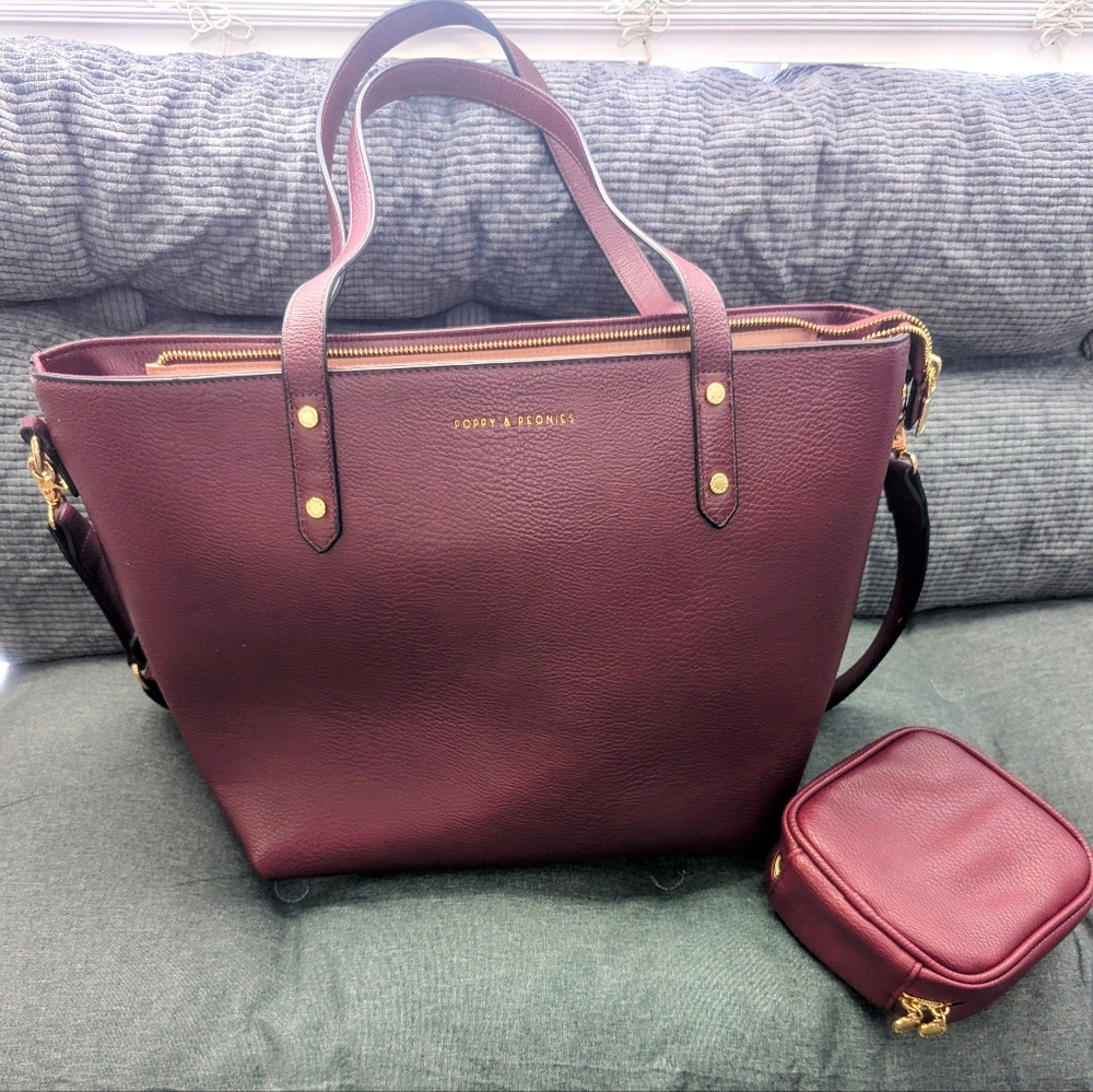 Poppy & Peonies Burgundy (Berry) Tote
